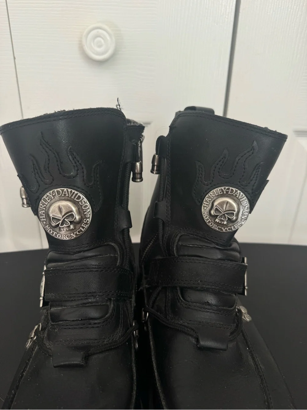 Harley-Davidson Black Leather Moto Boots with Silver Hardware